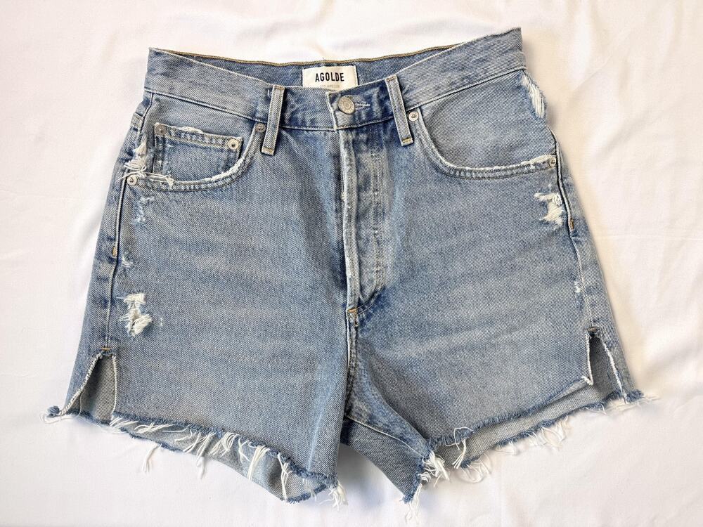 AGOLDE Dee Denim Shorts Womens 26 Blue Light Wash Button Fly Cutoff